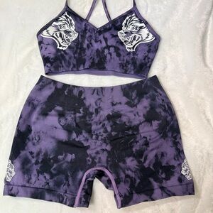 Darc Sport Purple Tie Dye Wolves Seamless Set - Bra S Shorts M - Limited